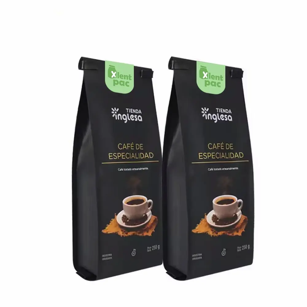 Side Gusset 250g Black Coffee Bags with Tin Tie