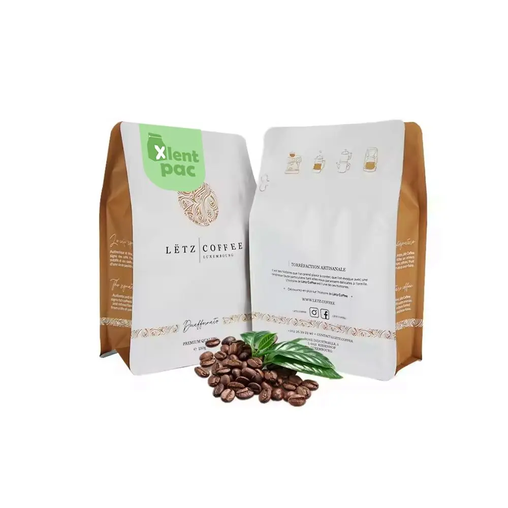 Custom Printed Flat Bottom 250g Coffee Bean Package