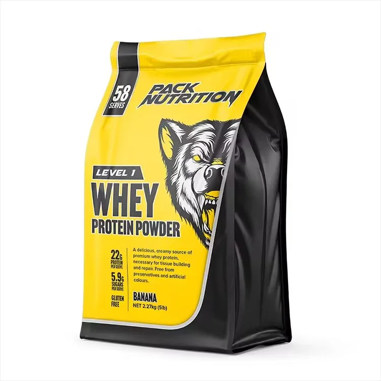 Custom Printed 5lb Ziplock Flat Bottom Protein Powder Packaging Bag